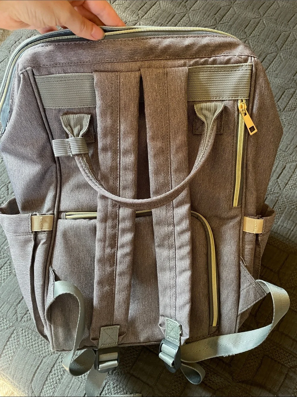 LAND Diaper bag backpack in gray canvas